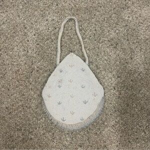 Vintage Beaded Cream Handbag with Fringe